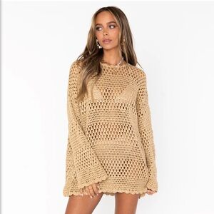 Show Me Your MuMu Paula Pullover Tan Crochet Swim Cover-Up